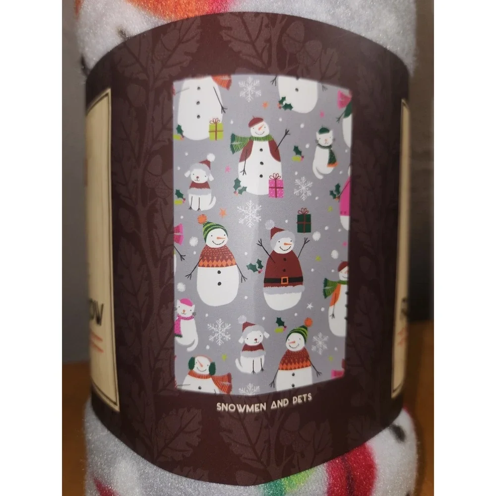 Pine Creek Fleece Throw Blanket 46 x 63 Unique Snowmen & Pets Christmas‎ New